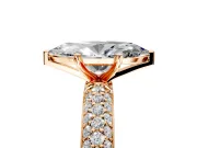 Solitaire Engagement Ring Setting for Marquise Center with Domed Multi-Row Pave Band and Prong Head in Rose Gold