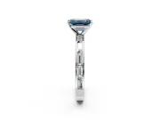 Solitaire Engagement Ring Setting for Fancy Blue Emerald Cut Center with Channel Baguette Band and Prong Head in Sterling Silver