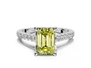 Solitaire Engagement Ring Setting for Fancy Yellow Emerald Cut Center with Widening Pave Band and Claw Prong Head in Platinum
