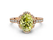 Halo Engagement Ring Setting for Fancy Yellow Oval Center with Openwork Halo, Pave Band and Prong Head in Rose Gold