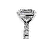 Solitaire Engagement Ring Setting for Asscher Cut Center with Fine Pave Band and Claw Prong Head in Platinum