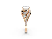 Halo Engagement Ring Setting for Asscher Cut Center with Marquise and Pave Bypass Band and Prong Head in Rose Gold