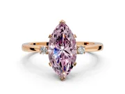 3 Stone Engagement Ring Setting for Fancy Pink Marquise Center with Low-Set Round Cut Accents and Prong Head in Rose Gold