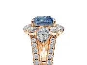 Halo Engagement Ring Setting for Fancy Blue Cushion Cut Center with Two-Strand Split Shank and Prong Head in Rose Gold