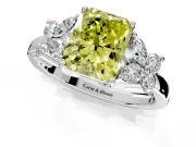 Floral Engagement Ring Setting for Fancy Yellow Radiant Cut Center with Marquise Cluster Shoulders and Prong Head in Sterling Silver