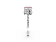 Cathedral Engagement Ring Setting for Fancy Pink Radiant Cut Center with Antique-Style Pave Band and Prong Head in Sterling Silver