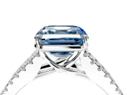 Solitaire Engagement Ring Setting for Fancy Blue Asscher Cut Center with Pave Split Shank and Prong Head in White Gold