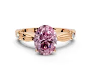Solitaire Engagement Ring Setting for Fancy Pink Oval Center with Carved Leaf Shoulders and Prong Head in Rose Gold