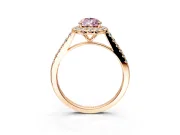 Halo Engagement Ring Setting for Fancy Pink Pear-Shaped Center with Narrowing Pave Band and Prong Head in Rose Gold