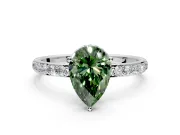 Hidden Halo Engagement Ring Setting for Fancy Green Pear-Shaped Center with Pave Band and Prong Head in Sterling Silver