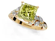 Solitaire Engagement Ring Setting for Fancy Yellow Princess Cut Center with Marquise Accent Twist Band and Prong Head in Yellow Gold