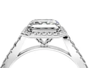 Halo Engagement Ring Setting for Asscher Cut Center with Narrowing Pave Band and Prong Head in Sterling Silver