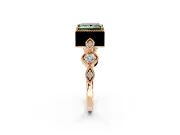Vintage Station Engagement Ring Setting for Fancy Green Princess Cut Center with Accents and Prong Head in Rose Gold