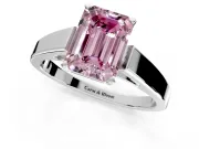 Solitaire Engagement Ring Setting for Fancy Pink Emerald Cut Center with Tapered Split Shoulders and Prong Head in Sterling Silver