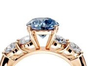 5 Stone Engagement Ring Setting for Fancy Blue Round Cut Center with Graduated Accents and Prong Head in Rose Gold