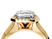 Halo Engagement Ring Setting for Asscher Cut Center with Knife Ridge Cathedral Band and Prong Head in Yellow Gold