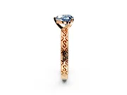 Solitaire Engagement Ring Setting for Fancy Blue Heart-Shaped Center with Scrollwork Band and Prong Head in Rose Gold
