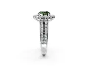 Large Accent Halo Engagement Ring Setting for Fancy Green Round Cut Center with Pave Split Shank and Prong Head in Platinum