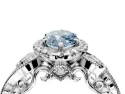 Milgrain Halo Engagement Ring Setting for Fancy Blue Marquise Center with Shoulder Bezels and Prong Head in Platinum