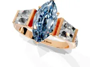 Channel-Set Engagement Ring Setting for Fancy Blue Marquise Center with Baguette Band and Prong Head in Rose Gold