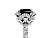 Floral Halo Engagement Ring Setting for Fancy Black Asscher Cut Center with Pave Band and Prong Head in White Gold