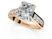 Solitaire Engagement Ring Setting for Radiant Cut Center with Round Cut Channel Band and Prong Head in Rose Gold