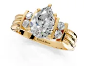 Solitaire Engagement Ring Setting for Pear-Shaped Center with Grooved Bar Accent Band and Prong Head in Yellow Gold