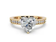 Solitaire Engagement Ring Setting for Heart-Shaped Center with Milgrain-Edged Pave Band and Prong Head in Yellow Gold