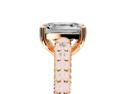 Solitaire Engagement Ring Setting for Emerald Cut Center with Pave Cathedral Band and Prong Head in Rose Gold