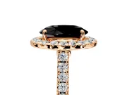 Halo Engagement Ring Setting for Fancy Black Oval Center with Narrowing Pave Band and Prong Head in Rose Gold