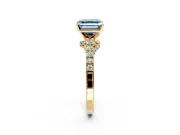 Solitaire Engagement Ring Setting for Fancy Blue Asscher Cut Center with Crossover Accents and Prong Head in Yellow Gold