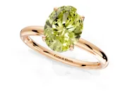Hidden Halo Engagement Ring Setting for Fancy Yellow Oval Center with Thin Rounded Band and Prong Head in Rose Gold