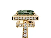 Halo Engagement Ring Setting for Fancy Green Radiant Cut Center with Metal-Rimmed Halo, Pave Band and Prong Head in Yellow Gold