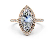 Halo Engagement Ring Setting for Marquise Center with Pave Accents, Heart Basket and Prong Head in Rose Gold