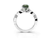 Solitaire Engagement Ring Setting for Fancy Green Radiant Cut Center with Carved Leaf Shoulders and Prong Head in Sterling Silver