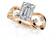 Solitaire Engagement Ring Setting for Emerald Cut Center with Criss-Cross Accent Band and Prong Head in Rose Gold