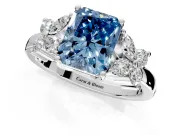 Floral Engagement Ring Setting for Fancy Blue Radiant Cut Center with Marquise Cluster Shoulders and Prong Head in Sterling Silver