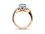 3 Stone Engagement Ring Setting for Fancy Blue Asscher Cut Center with Large Pear-Shaped Accents and Prong Head in Rose Gold