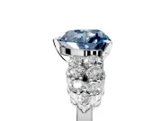 Cluster Engagement Ring Setting for Fancy Blue Heart-Shaped Center with 2-Row Shoulder Clusters and Prong Head in Platinum