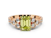Cluster Engagement Ring Setting for Fancy Yellow Emerald Cut Center with Bezel Accent Clusters and Prong Head in Rose Gold