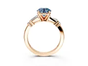 Bar-Set Engagement Ring Setting for Fancy Blue Round Cut Center with Tapered Baguette Accents and Prong Head in Rose Gold