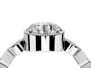 Milgrain Bezel Engagement Ring Setting for Round Cut Center with Marquise Stations and Bezel Head in White Gold