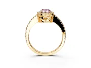 Accent Halo Engagement Ring Setting for Fancy Pink Pear-Shaped Center with Full-Length Pave Band and Prong Head in Yellow Gold