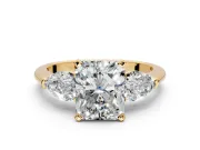 3 Stone Engagement Ring Setting for Radiant Cut Center with Large Pear-Shaped Accents and Prong Head in Yellow Gold