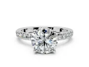 Solitaire Engagement Ring Setting for Round Cut Center with Round Cut Pave Band and Prong Head in Sterling Silver