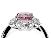 Small-Accent Cluster Halo Engagement Ring Setting for Fancy Pink Princess Cut Center with Plain Band and Prong Head in Sterling Silver