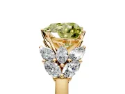 Leaf Cluster Engagement Ring Setting for Fancy Yellow Heart-Shaped Center with Marquise Accents and Prong Head in Yellow Gold