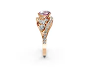 Halo Engagement Ring Setting for Fancy Pink Heart-Shaped Center with Marquise and Pave Bypass Band and Prong Head in Rose Gold