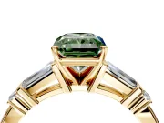 Bar-Set Engagement Ring Setting for Fancy Green Radiant Cut Center with Tapered Baguette Accents and Prong Head in Yellow Gold