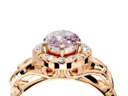 Halo Engagement Ring Setting for Fancy Pink Marquise Center with Open Scroll Shoulders and Prong Head in Rose Gold